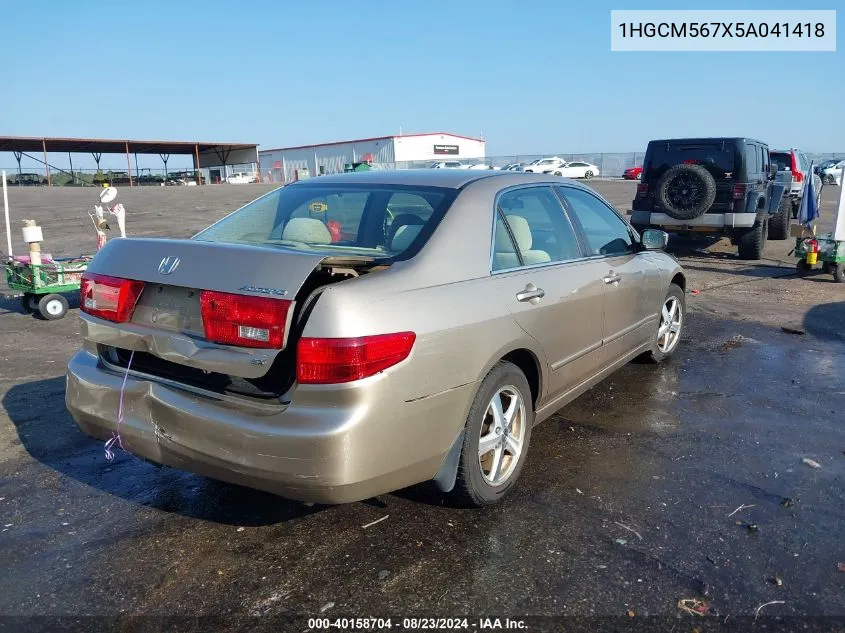 2005 Honda Accord 2.4 Ex VIN: 1HGCM567X5A041418 Lot: 40158704