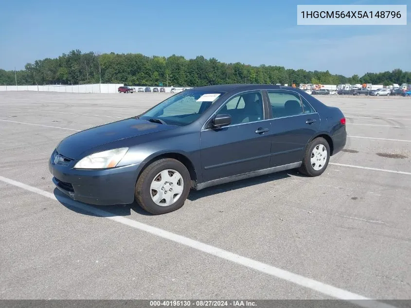 2005 Honda Accord 2.4 Lx VIN: 1HGCM564X5A148796 Lot: 40195130