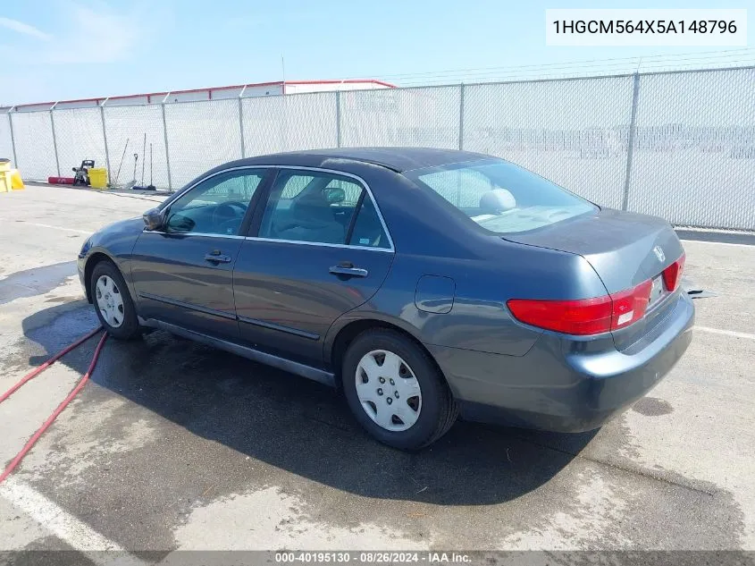 2005 Honda Accord 2.4 Lx VIN: 1HGCM564X5A148796 Lot: 40195130