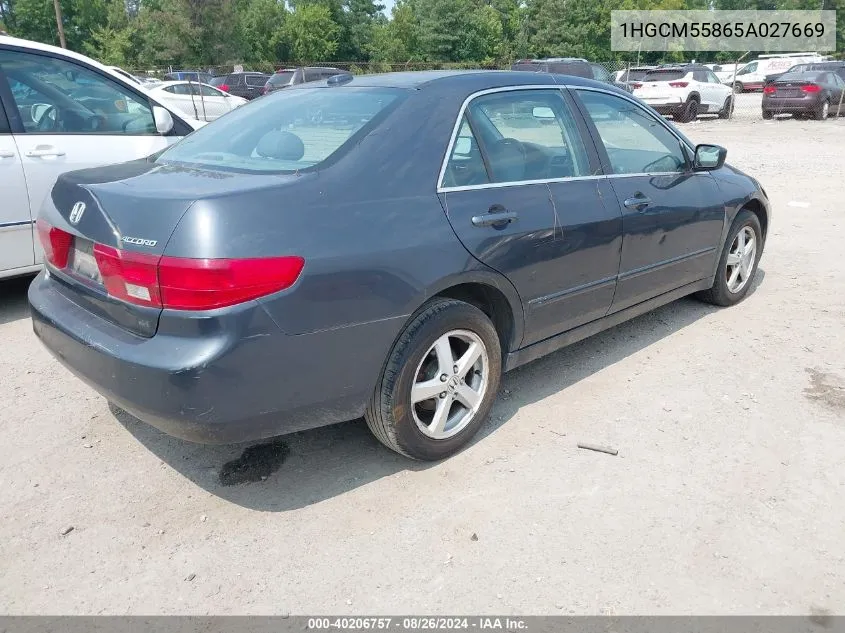 2005 Honda Accord 2.4 Ex VIN: 1HGCM55865A027669 Lot: 40206757