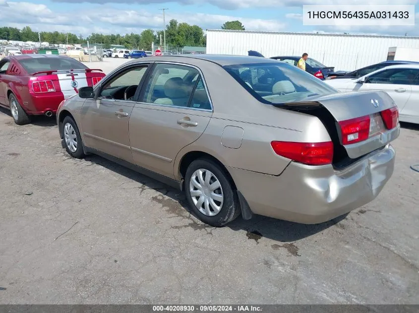 2005 Honda Accord 2.4 Lx VIN: 1HGCM56435A031433 Lot: 40208930