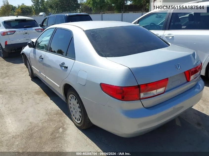 2005 Honda Accord 2.4 Dx VIN: 1HGCM56155A187544 Lot: 40255704