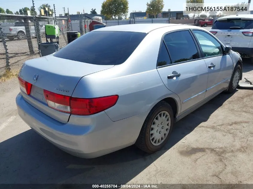 2005 Honda Accord 2.4 Dx VIN: 1HGCM56155A187544 Lot: 40255704