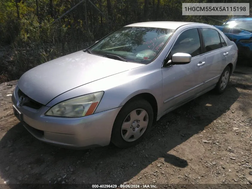 2005 Honda Accord 2.4 Lx VIN: 1HGCM554X5A115198 Lot: 40296429