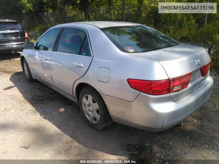 2005 Honda Accord 2.4 Lx VIN: 1HGCM554X5A115198 Lot: 40296429