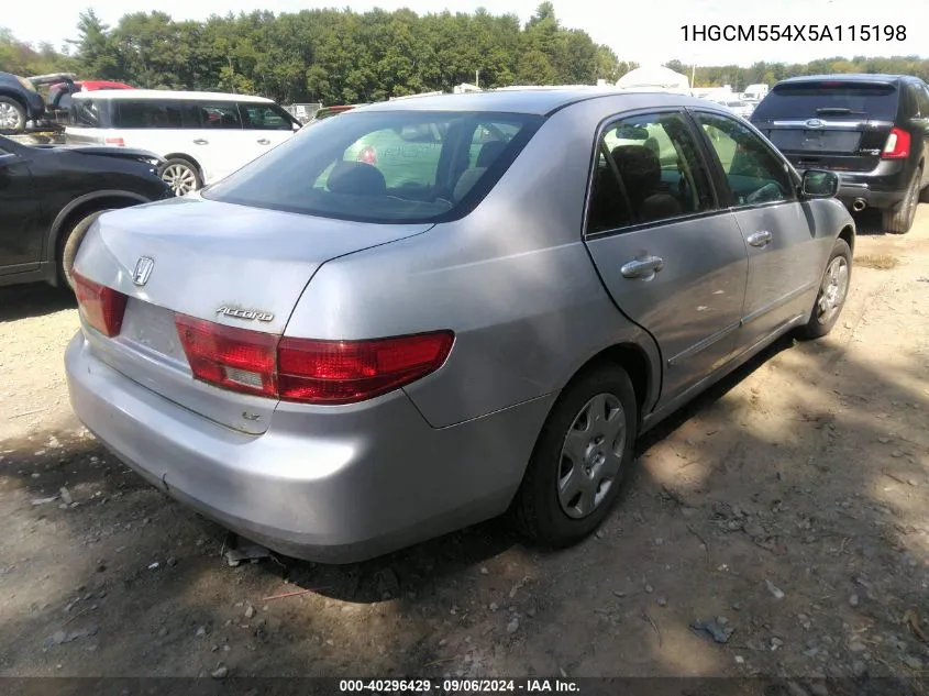 2005 Honda Accord 2.4 Lx VIN: 1HGCM554X5A115198 Lot: 40296429