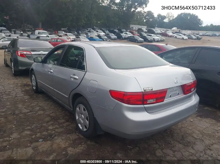 2005 Honda Accord 2.4 Lx VIN: 3HGCM564X5G712433 Lot: 40303900