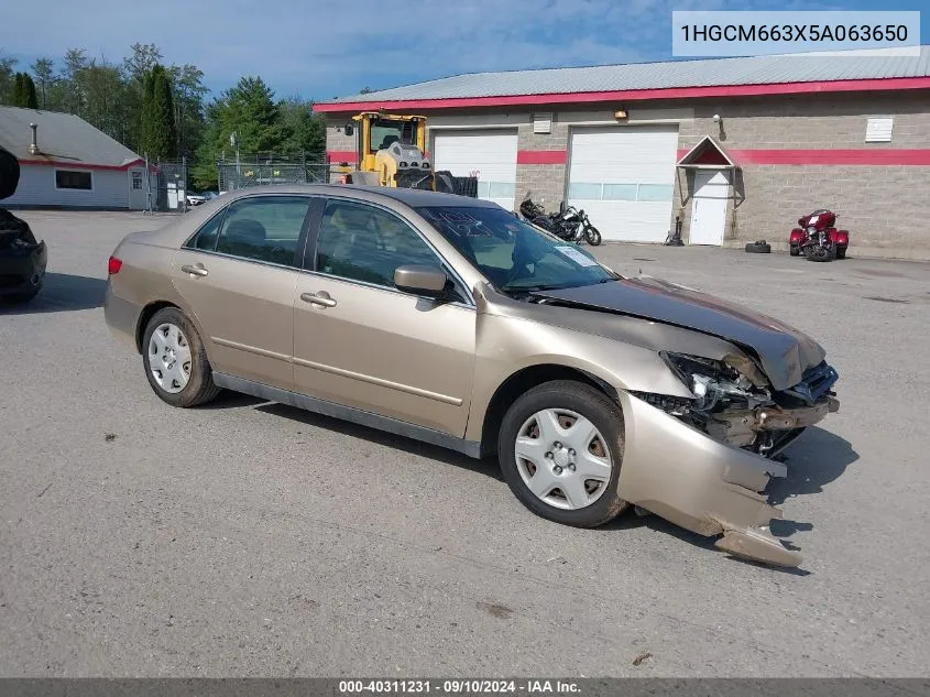 2005 Honda Accord 3.0 Lx VIN: 1HGCM663X5A063650 Lot: 40311231