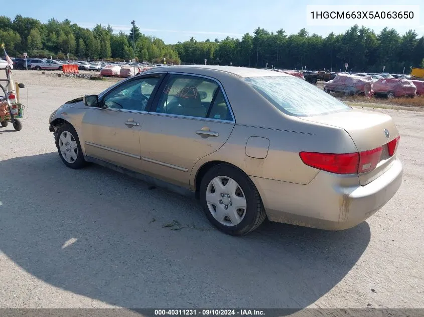 2005 Honda Accord 3.0 Lx VIN: 1HGCM663X5A063650 Lot: 40311231