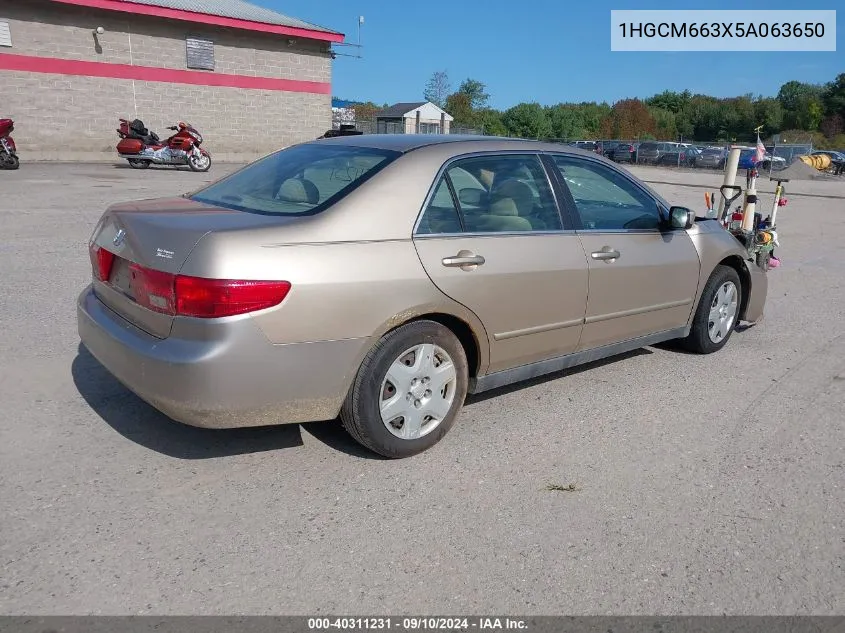 2005 Honda Accord 3.0 Lx VIN: 1HGCM663X5A063650 Lot: 40311231