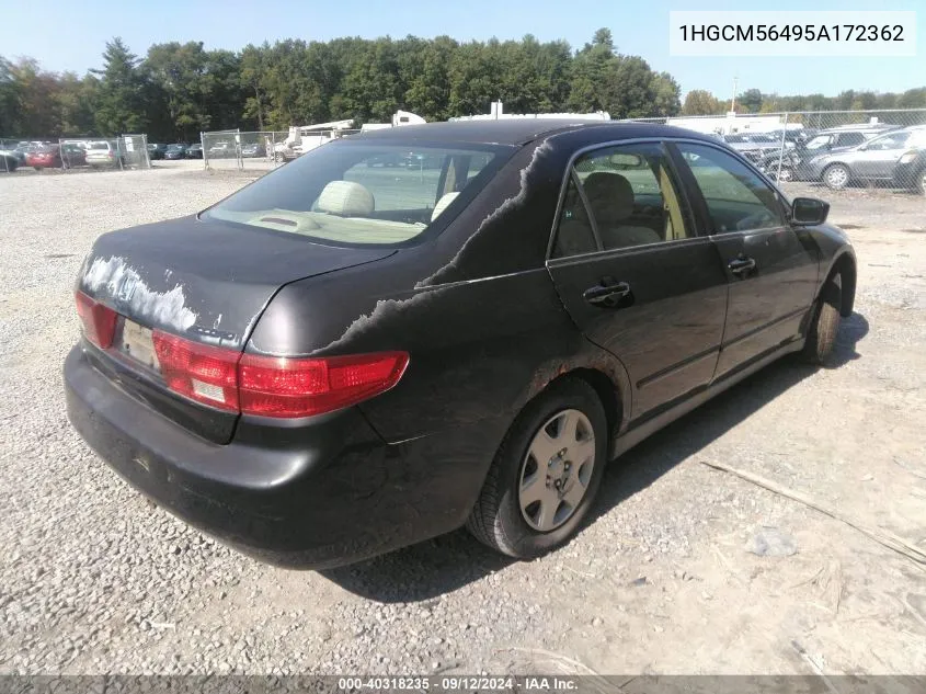 2005 Honda Accord 2.4 Lx VIN: 1HGCM56495A172362 Lot: 40318235