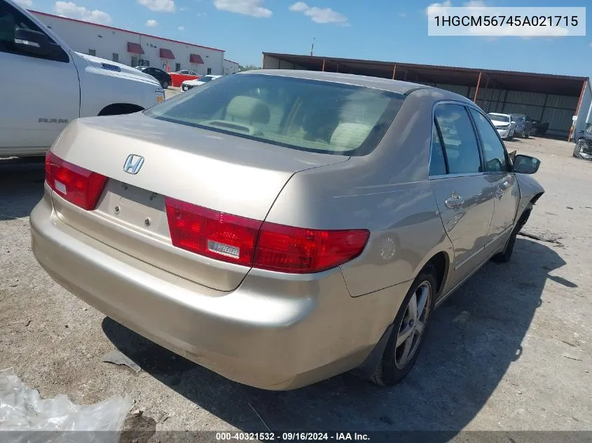 2005 Honda Accord Ex VIN: 1HGCM56745A021715 Lot: 40321532