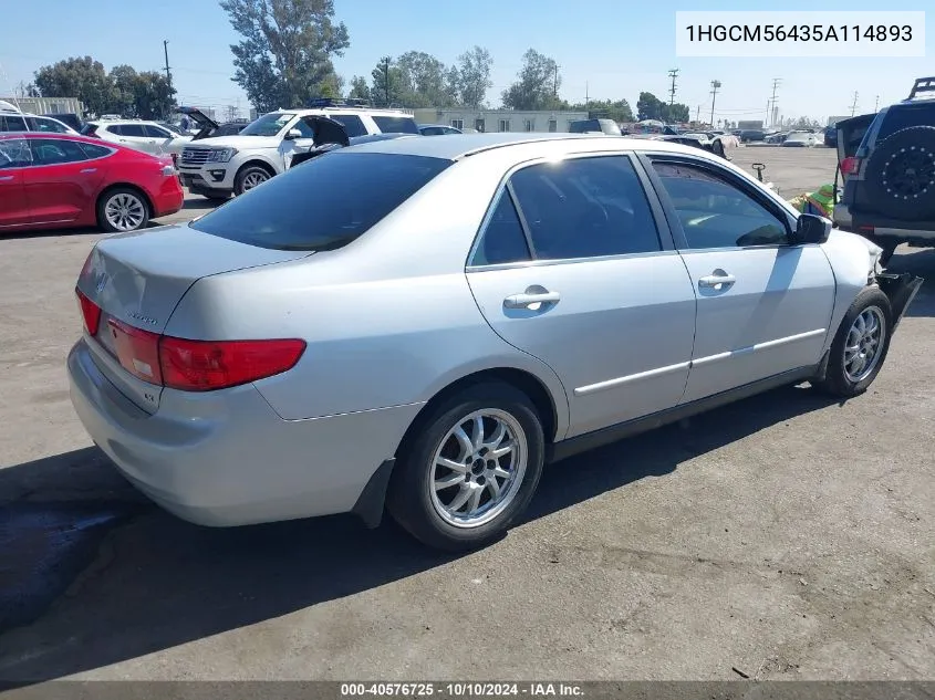 2005 Honda Accord 2.4 Lx VIN: 1HGCM56435A114893 Lot: 40576725