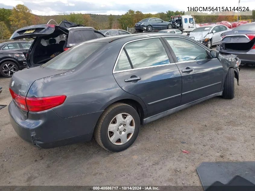 2005 Honda Accord 2.4 Lx VIN: 1HGCM56415A144524 Lot: 40586717