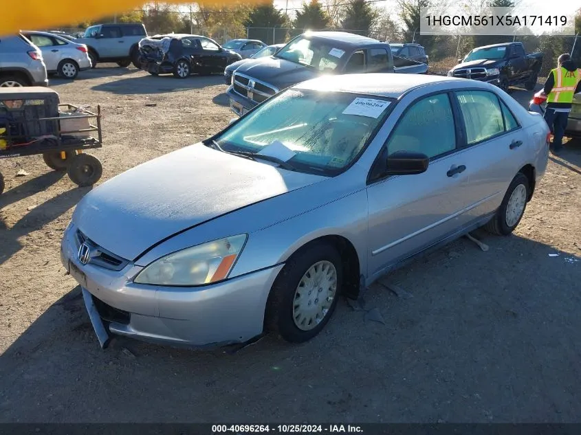 2005 Honda Accord Dx VIN: 1HGCM561X5A171419 Lot: 40696264