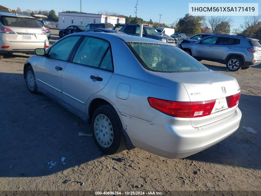 2005 Honda Accord Dx VIN: 1HGCM561X5A171419 Lot: 40696264