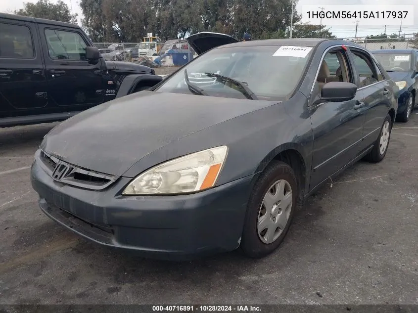 2005 Honda Accord 2.4 Lx VIN: 1HGCM56415A117937 Lot: 40716891