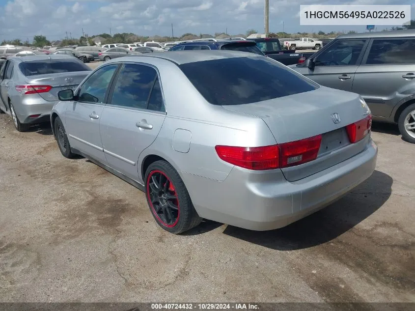 2005 Honda Accord 2.4 Lx VIN: 1HGCM56495A022526 Lot: 40724432