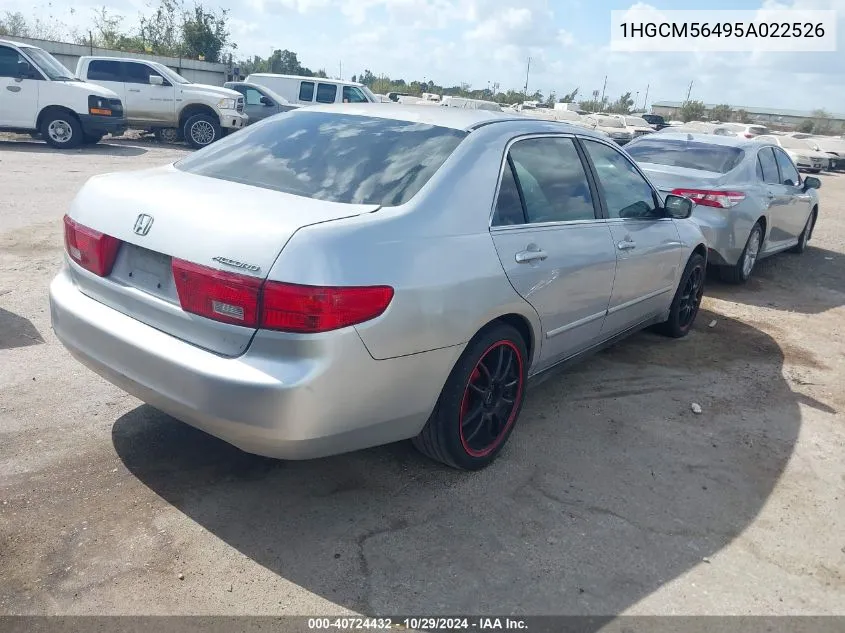 2005 Honda Accord 2.4 Lx VIN: 1HGCM56495A022526 Lot: 40724432