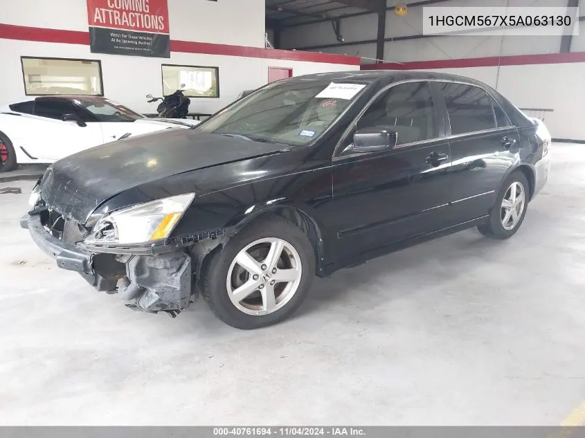 2005 Honda Accord 2.4 Ex VIN: 1HGCM567X5A063130 Lot: 40761694