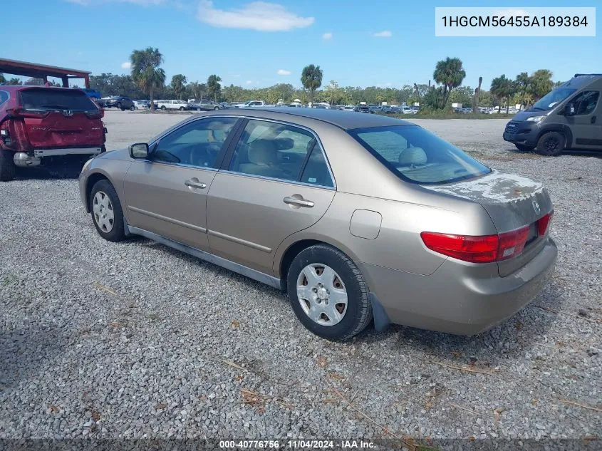 2005 Honda Accord 2.4 Lx VIN: 1HGCM56455A189384 Lot: 40776756