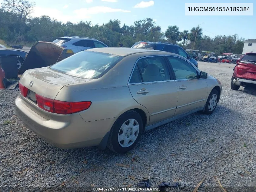 2005 Honda Accord 2.4 Lx VIN: 1HGCM56455A189384 Lot: 40776756