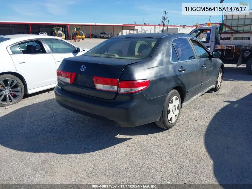 2005 Honda Accord 2.4 Lx VIN: 1HGCM56415A147617 Lot: 40837957