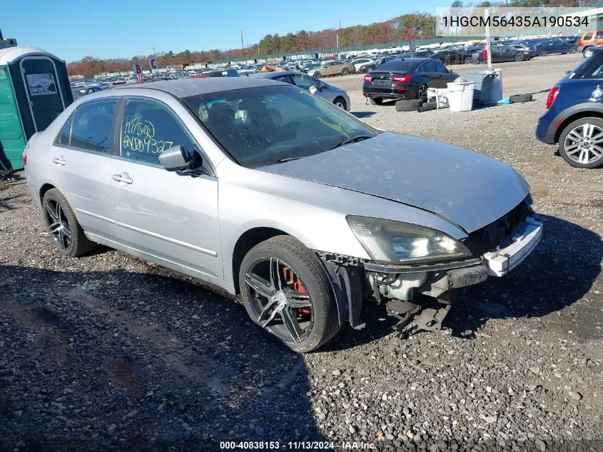 2005 Honda Accord 2.4 Lx VIN: 1HGCM56435A190534 Lot: 40838153