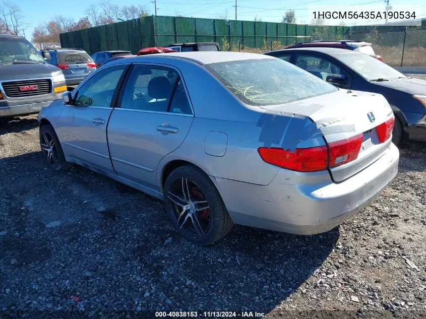 2005 Honda Accord 2.4 Lx VIN: 1HGCM56435A190534 Lot: 40838153