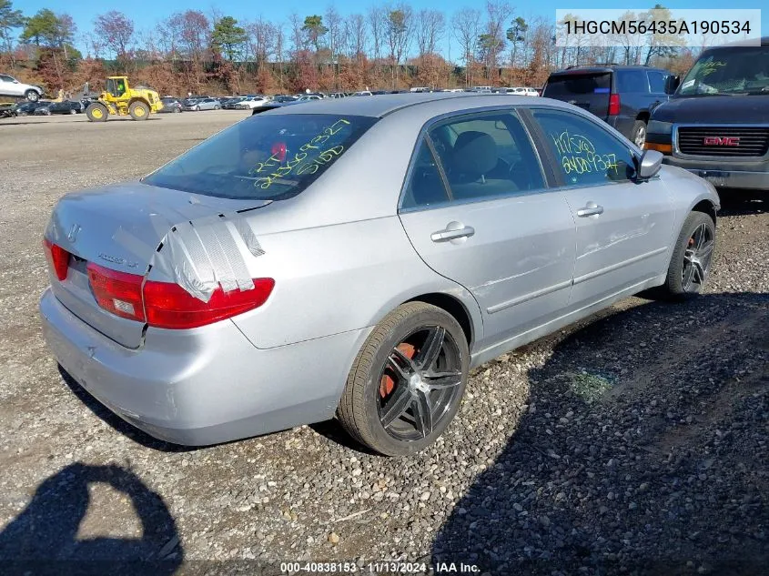 2005 Honda Accord 2.4 Lx VIN: 1HGCM56435A190534 Lot: 40838153