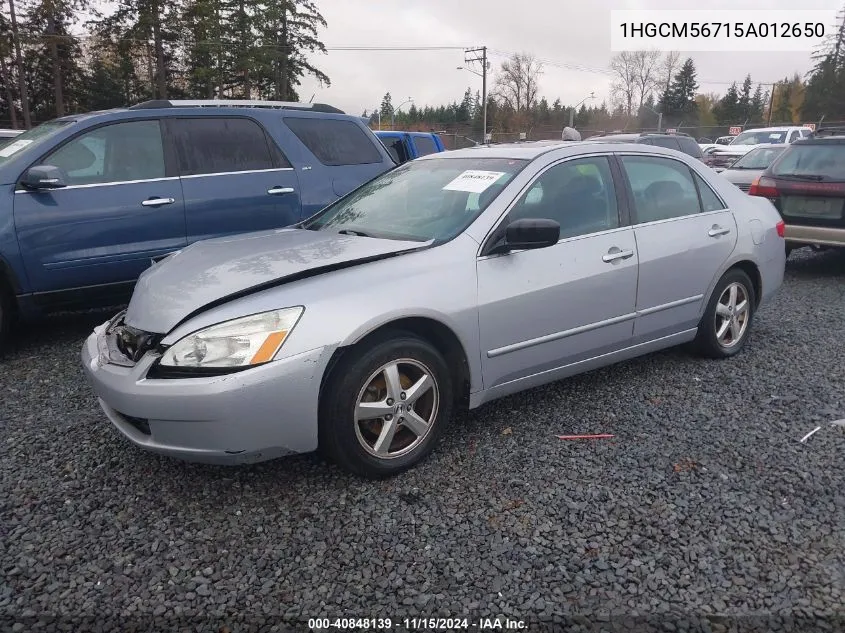 2005 Honda Accord 2.4 Ex VIN: 1HGCM56715A012650 Lot: 40848139