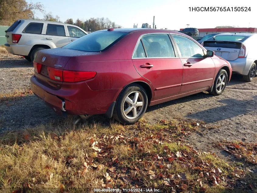 2005 Honda Accord 2.4 Ex VIN: 1HGCM56765A150524 Lot: 40858918