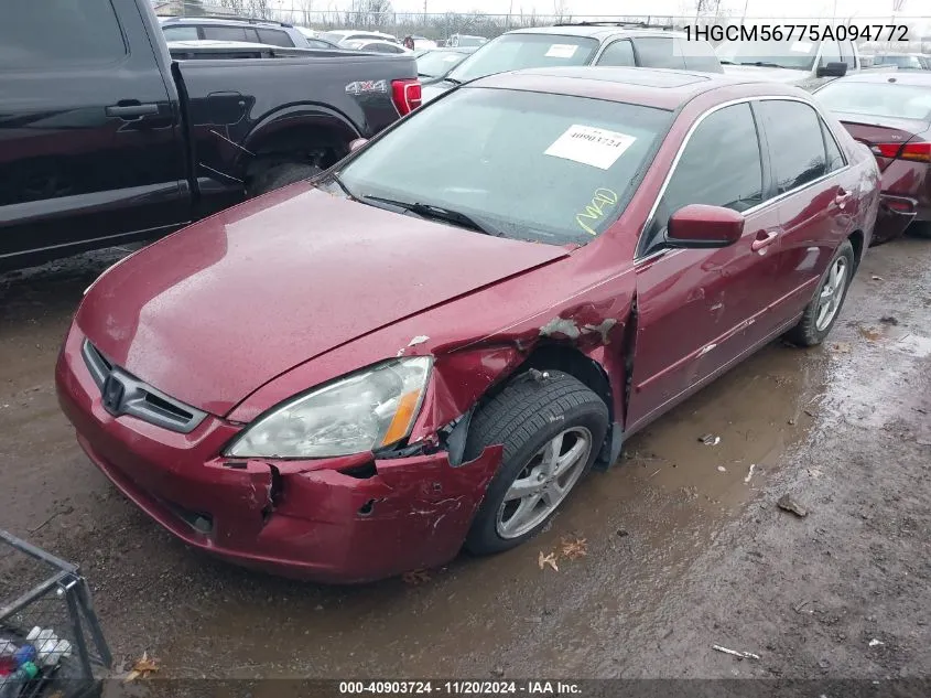 2005 Honda Accord 2.4 Ex VIN: 1HGCM56775A094772 Lot: 40903724