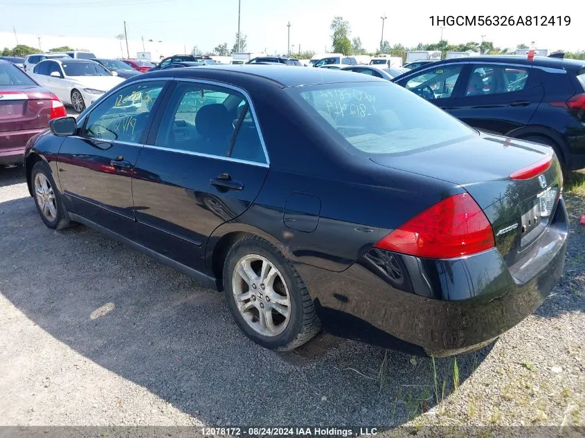 2006 Honda Accord VIN: 1HGCM56326A812419 Lot: 12078172