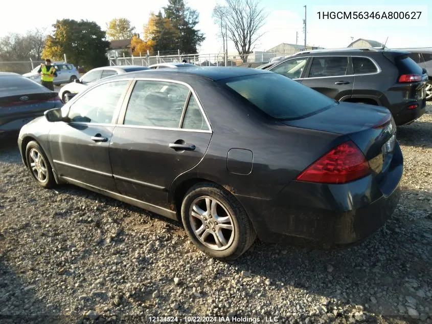 2006 Honda Accord Sdn VIN: 1HGCM56346A800627 Lot: 12134524