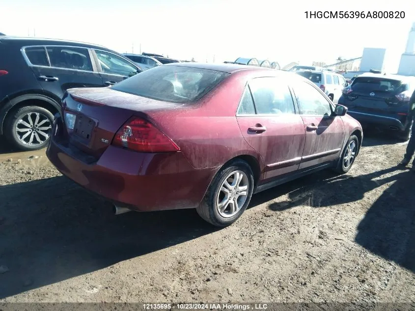 2006 Honda Accord Sdn VIN: 1HGCM56396A800820 Lot: 12135695