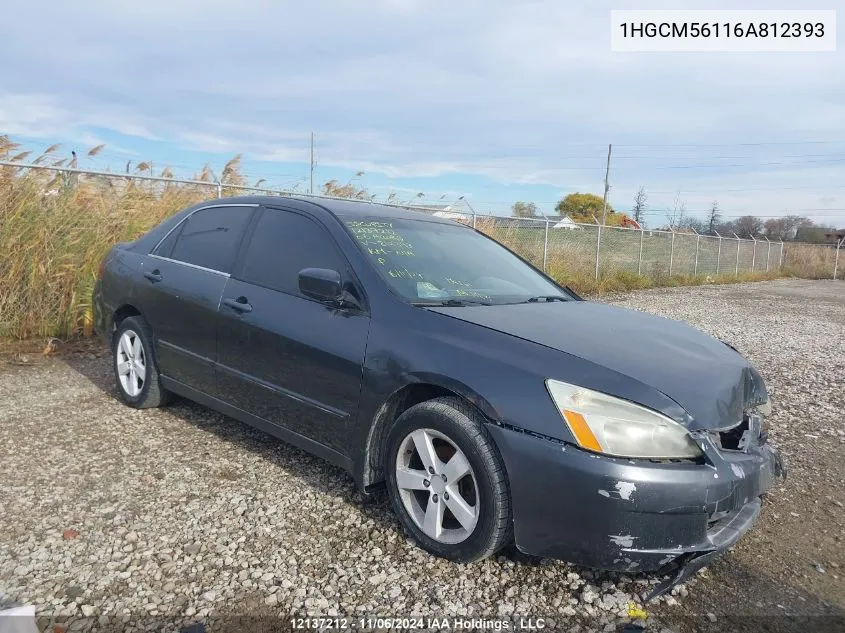 2006 Honda Accord Sdn VIN: 1HGCM56116A812393 Lot: 12137212