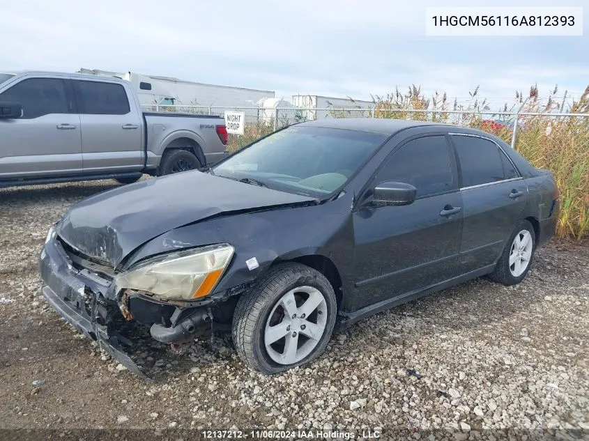 2006 Honda Accord Sdn VIN: 1HGCM56116A812393 Lot: 12137212