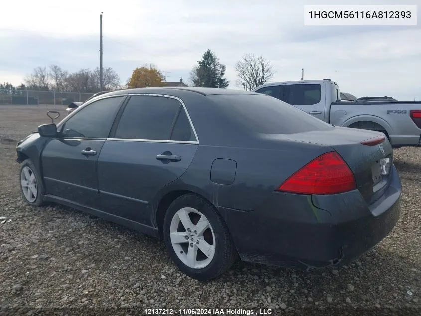 2006 Honda Accord Sdn VIN: 1HGCM56116A812393 Lot: 12137212