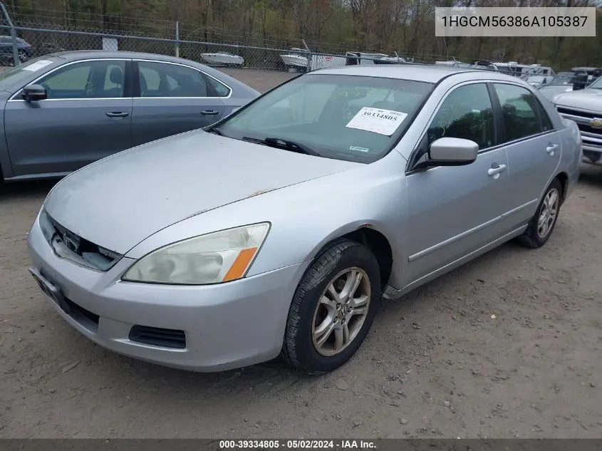 2006 Honda Accord 2.4 Se VIN: 1HGCM56386A105387 Lot: 39334805