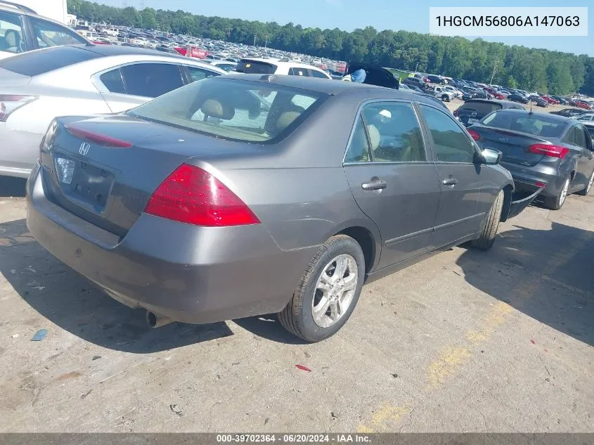 2006 Honda Accord 2.4 Ex VIN: 1HGCM56806A147063 Lot: 39702364