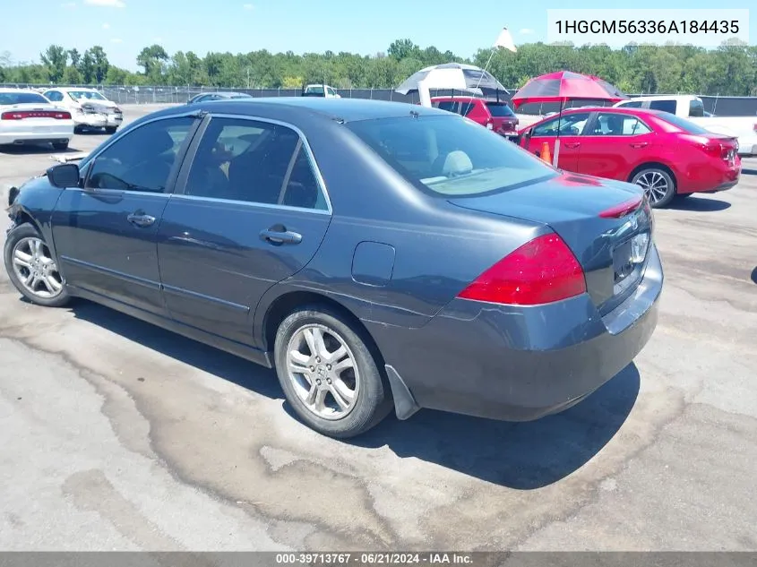 2006 Honda Accord 2.4 Se VIN: 1HGCM56336A184435 Lot: 39713767