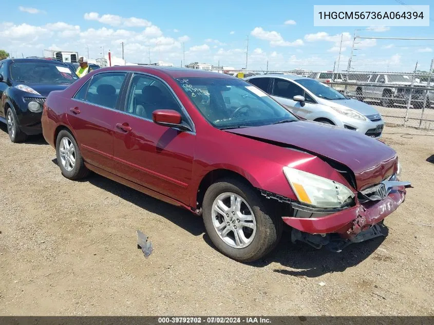 2006 Honda Accord 2.4 Ex VIN: 1HGCM56736A064394 Lot: 39792702