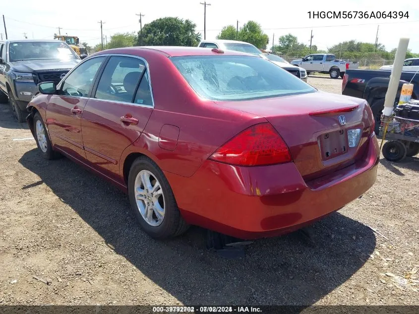 2006 Honda Accord 2.4 Ex VIN: 1HGCM56736A064394 Lot: 39792702