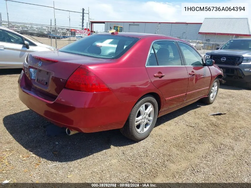 2006 Honda Accord 2.4 Ex VIN: 1HGCM56736A064394 Lot: 39792702