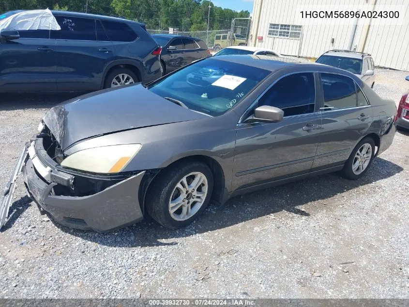 2006 Honda Accord 2.4 Ex VIN: 1HGCM56896A024300 Lot: 39932730