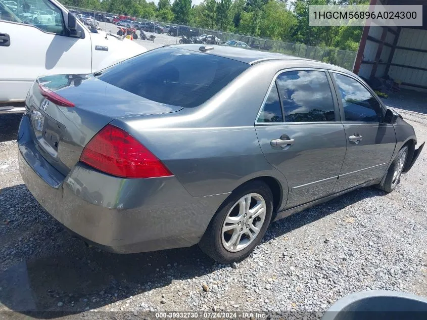 2006 Honda Accord 2.4 Ex VIN: 1HGCM56896A024300 Lot: 39932730