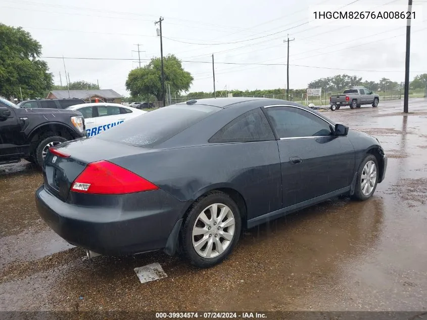 2006 Honda Accord 3.0 Ex VIN: 1HGCM82676A008621 Lot: 39934574