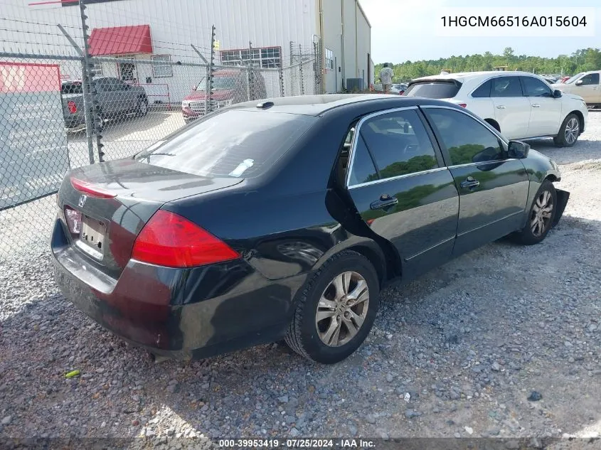 2006 Honda Accord 3.0 Ex VIN: 1HGCM66516A015604 Lot: 39953419