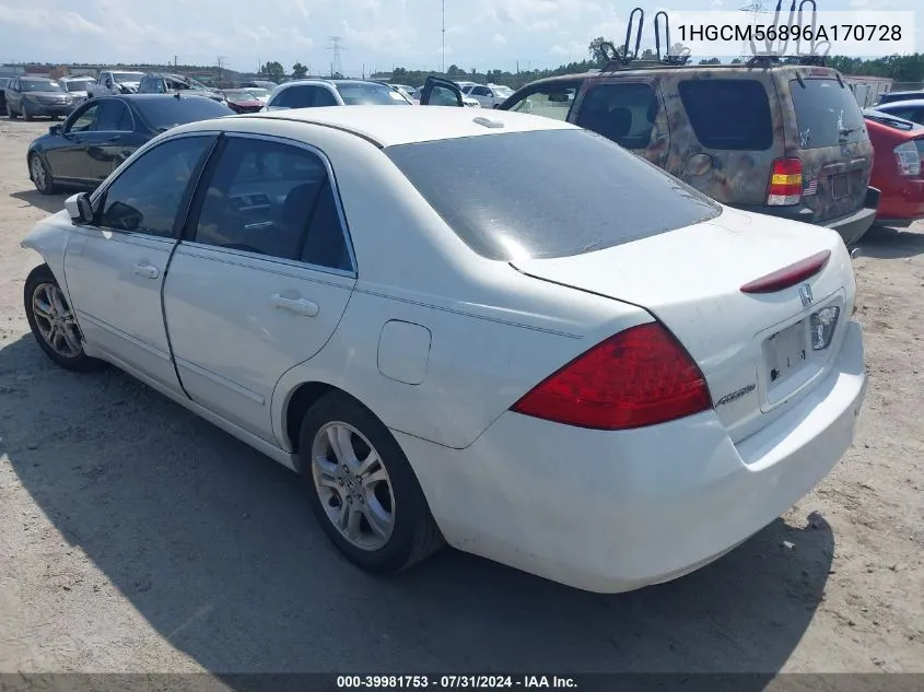 2006 Honda Accord 2.4 Ex VIN: 1HGCM56896A170728 Lot: 39981753